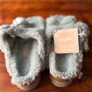 Birkenstock Papillio light blue shearling teddy platform big buckle sandals. NWT